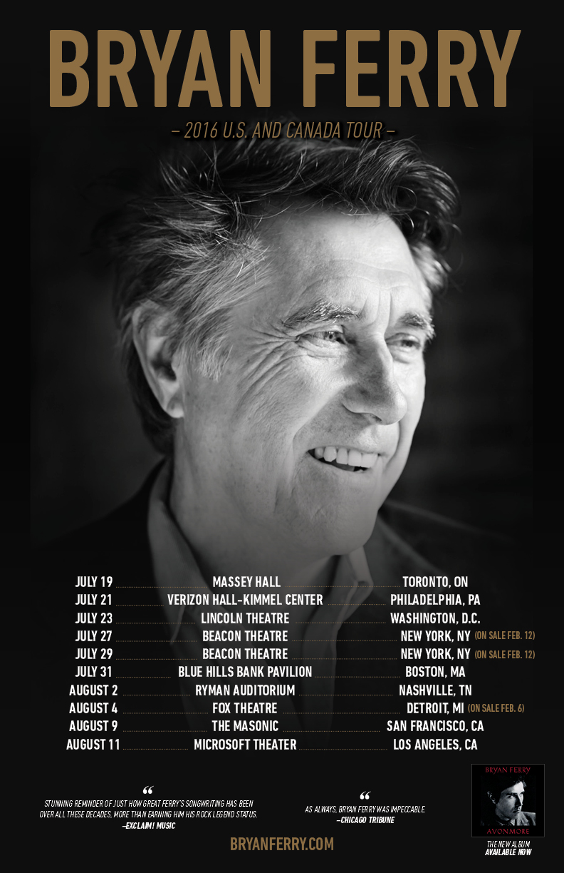 Bryan Ferry USA and Canada tour 2016